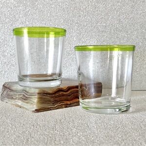 Rare Libbey Aruba Lime Neon Green Rim Rocks Glasses Tumblers 12 Oz - 2 Set VHTF